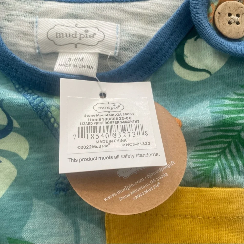 New! Mud Pie Lizard Print Baby Boy Romper 3-6 Months